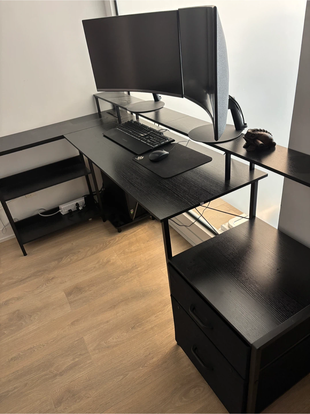 Black L-Shaped Computer Desk with Shelves