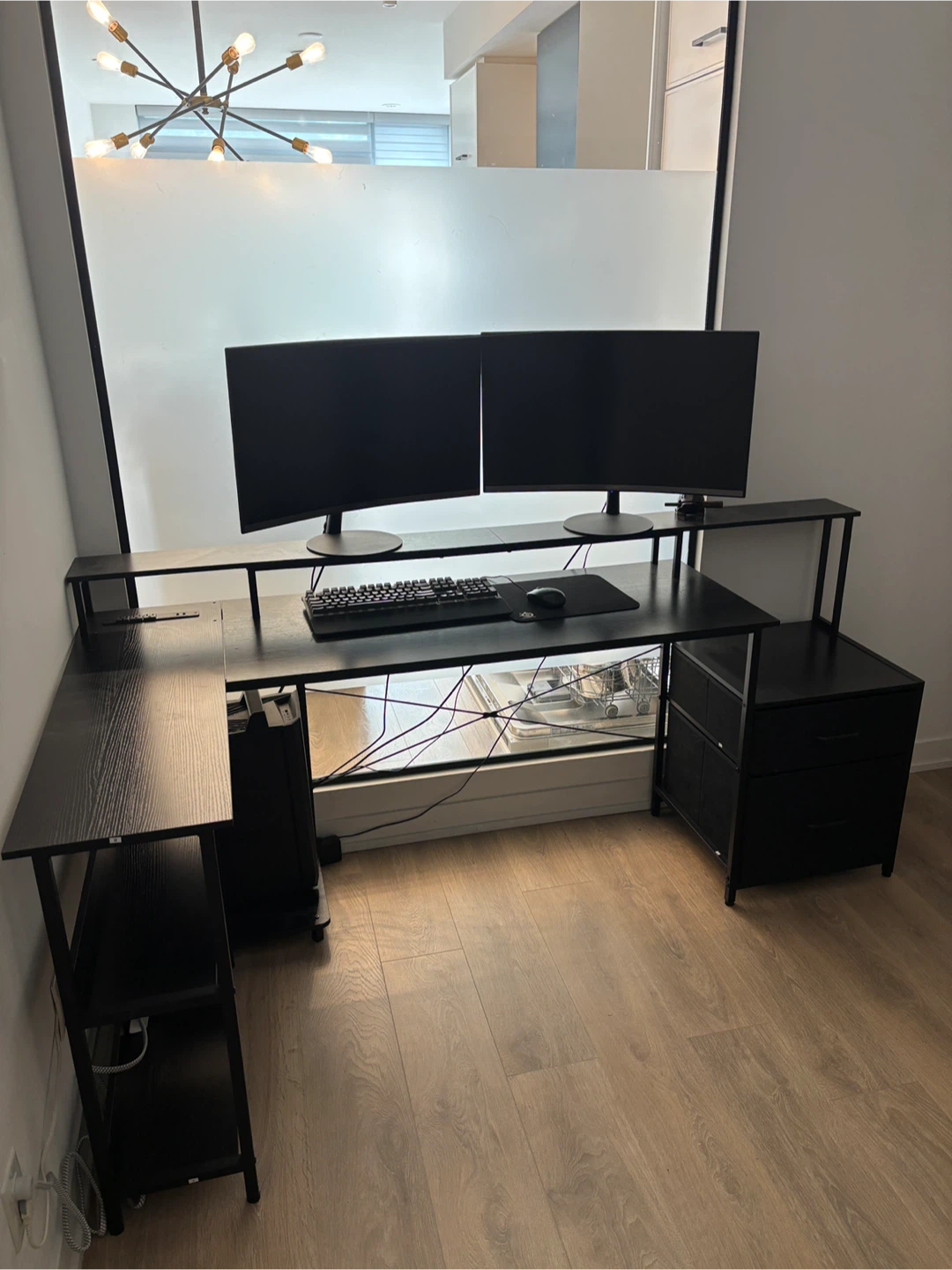 Black L-Shaped Computer Desk with Shelves - photo 2