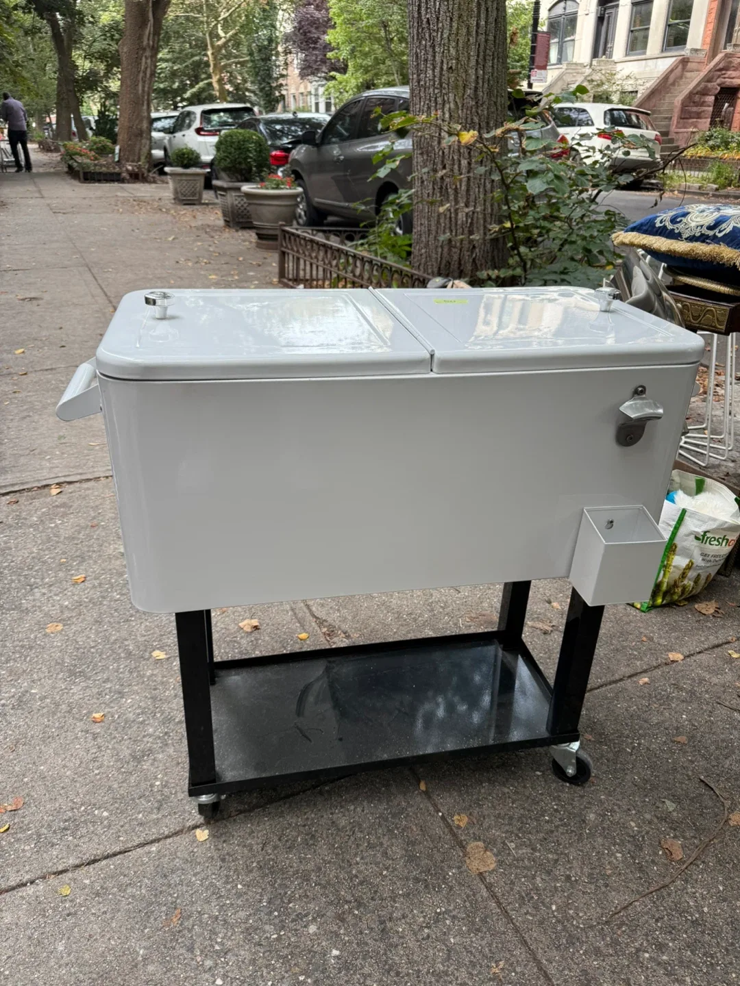 White Rolling Cooler with Stand thumbnail