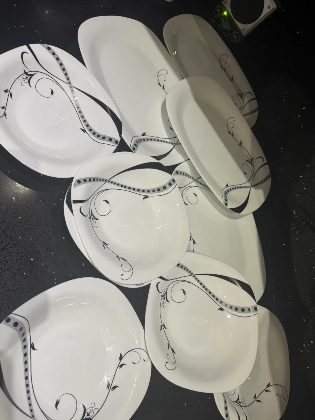 White Plates with Black Floral Design thumbnail