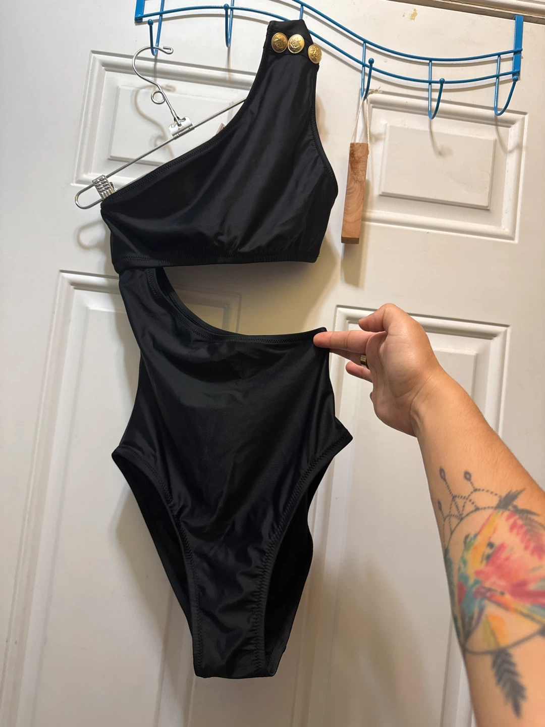 Black One-Shoulder Cutout Swimsuit
