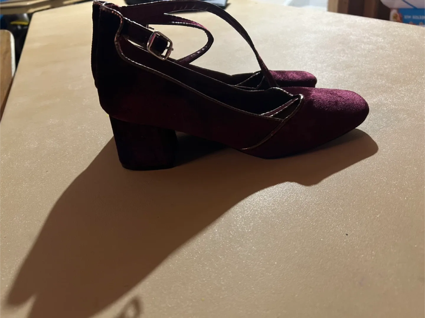 Burgundy Velvet Mary Jane Heels - Size 7 thumbnail