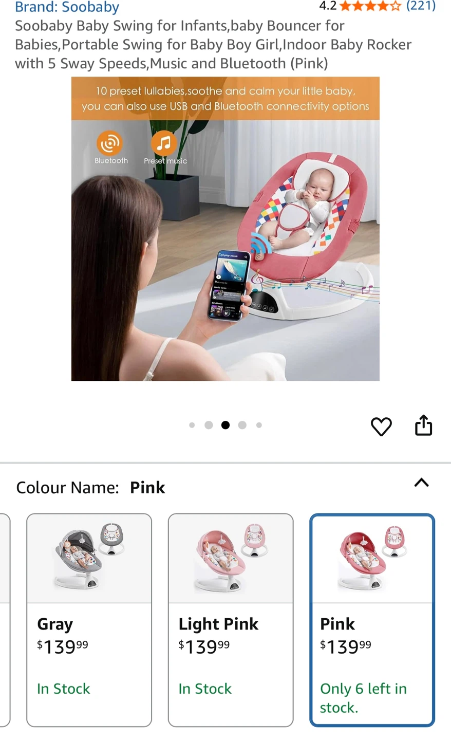 Soobaby Baby Swing - Pink, New! - photo 4