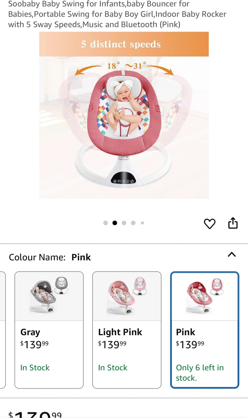 Soobaby Baby Swing - Pink, New! - photo 3