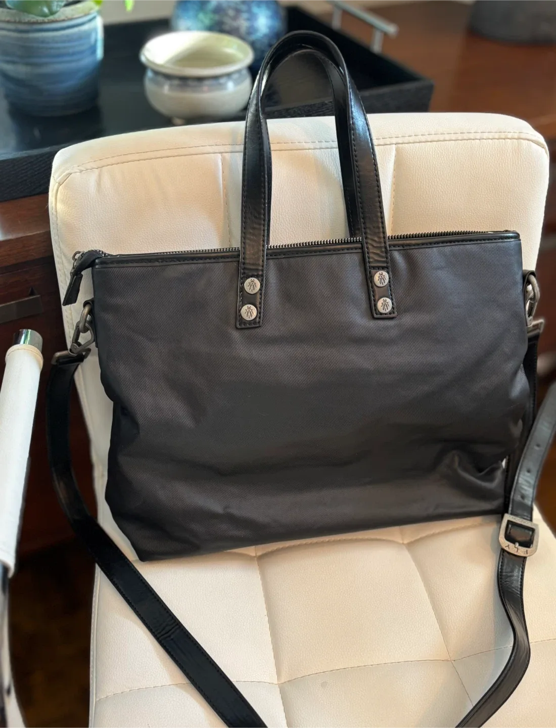 Fly London Black Leather Canvas Bag Thrashed image indicator(2)