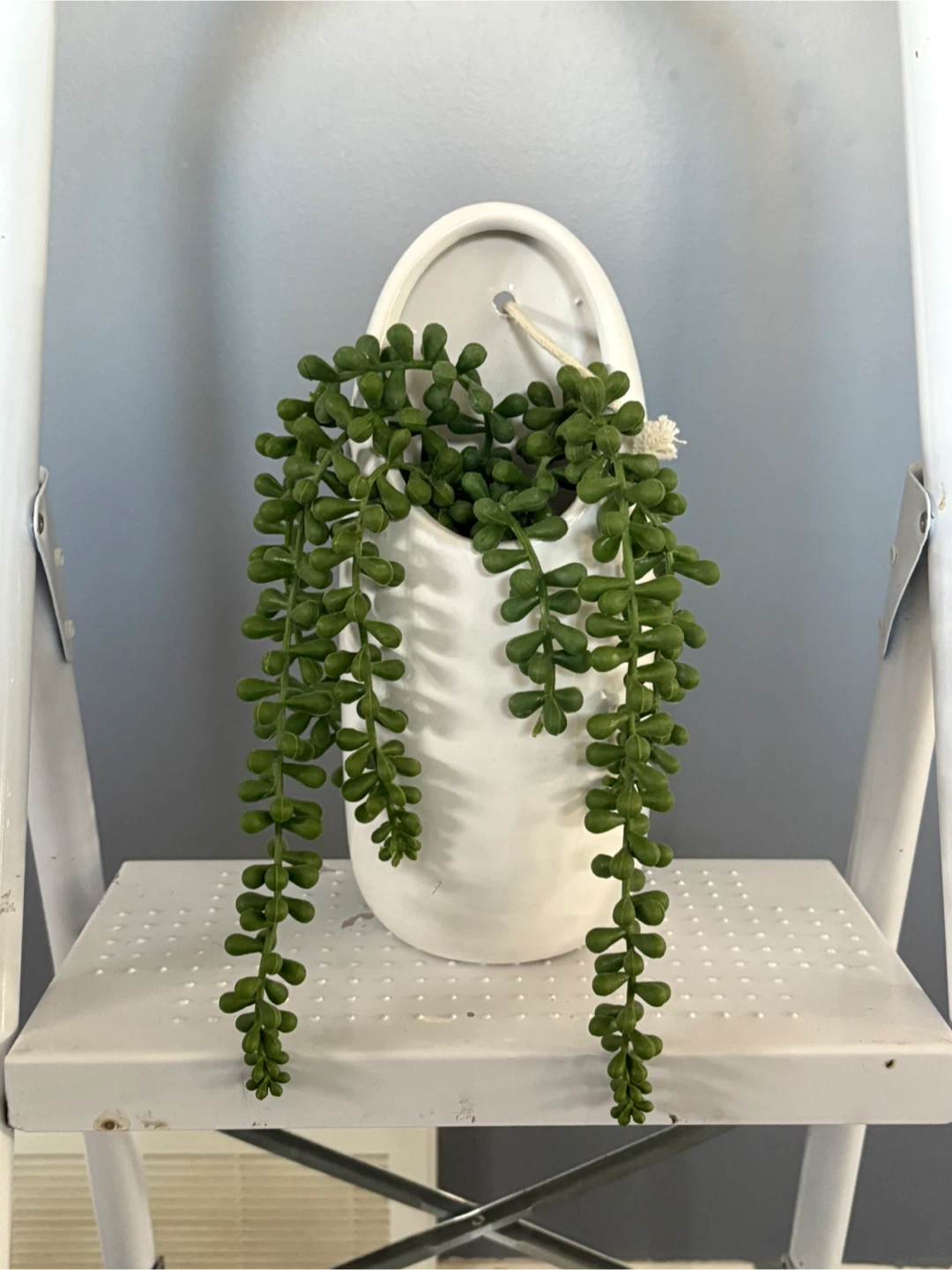 Artificial Trailing Succulent in White Ceramic Pot