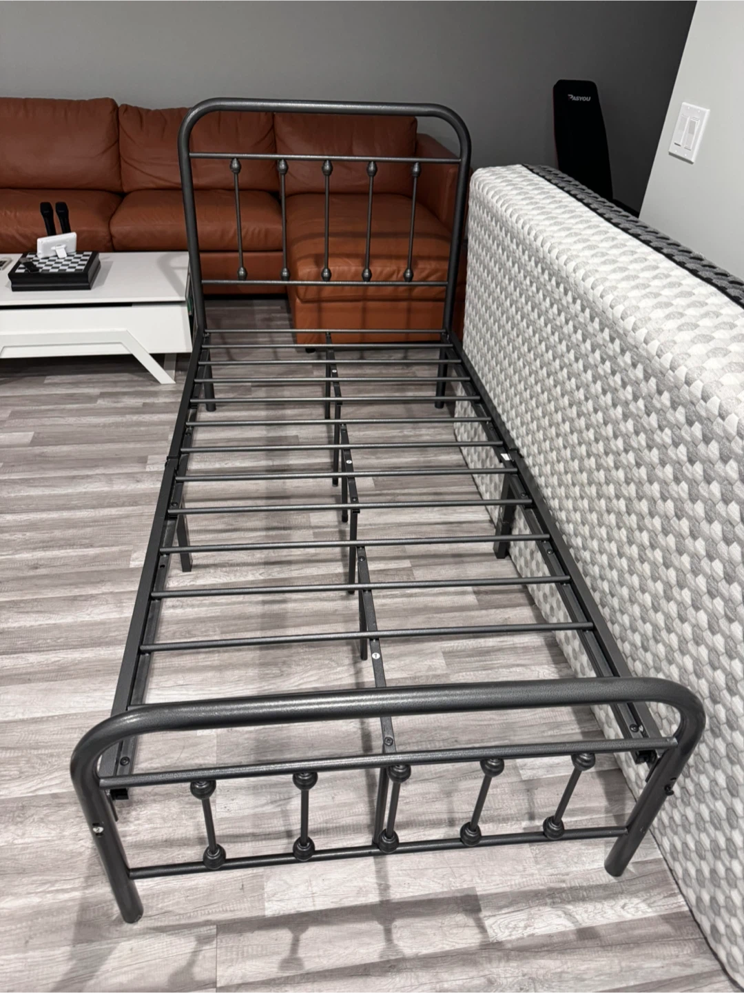 Metal Bed Frame Twin Size, Steel Grey - photo 4