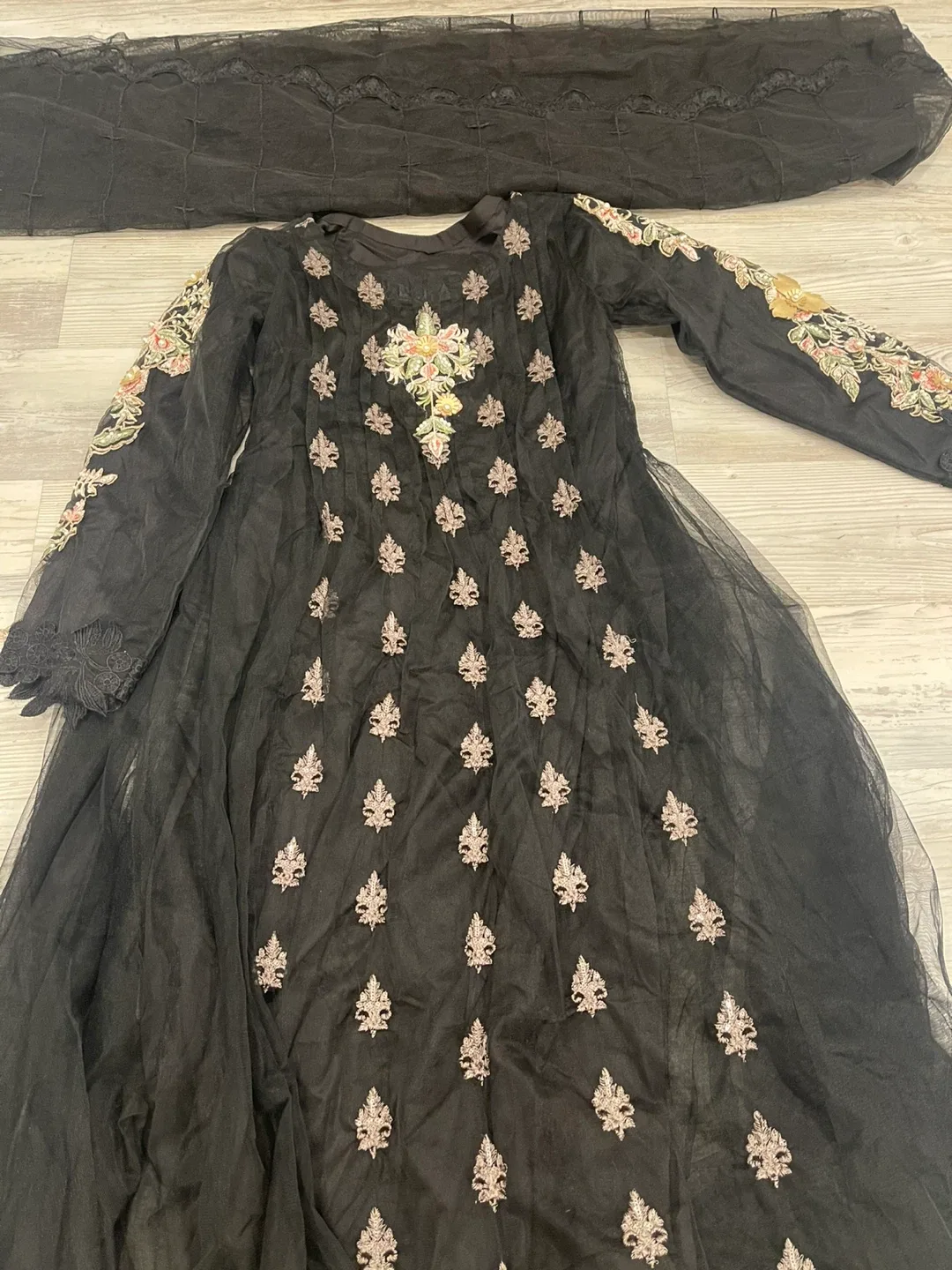 Black Embroidered Anarkali Dress with Dupatta image indicator(3)