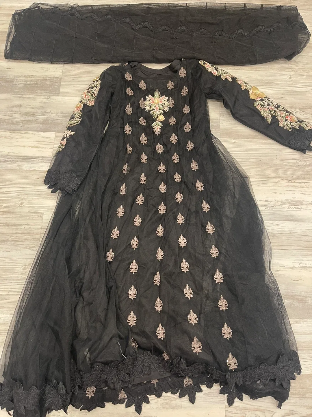 Black Embroidered Anarkali Dress with Dupatta image indicator(2)