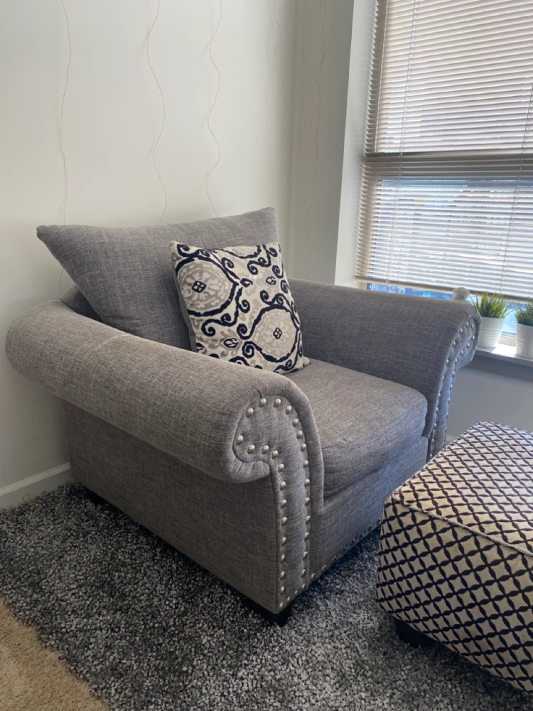 Gray Armchair and Ottoman Set