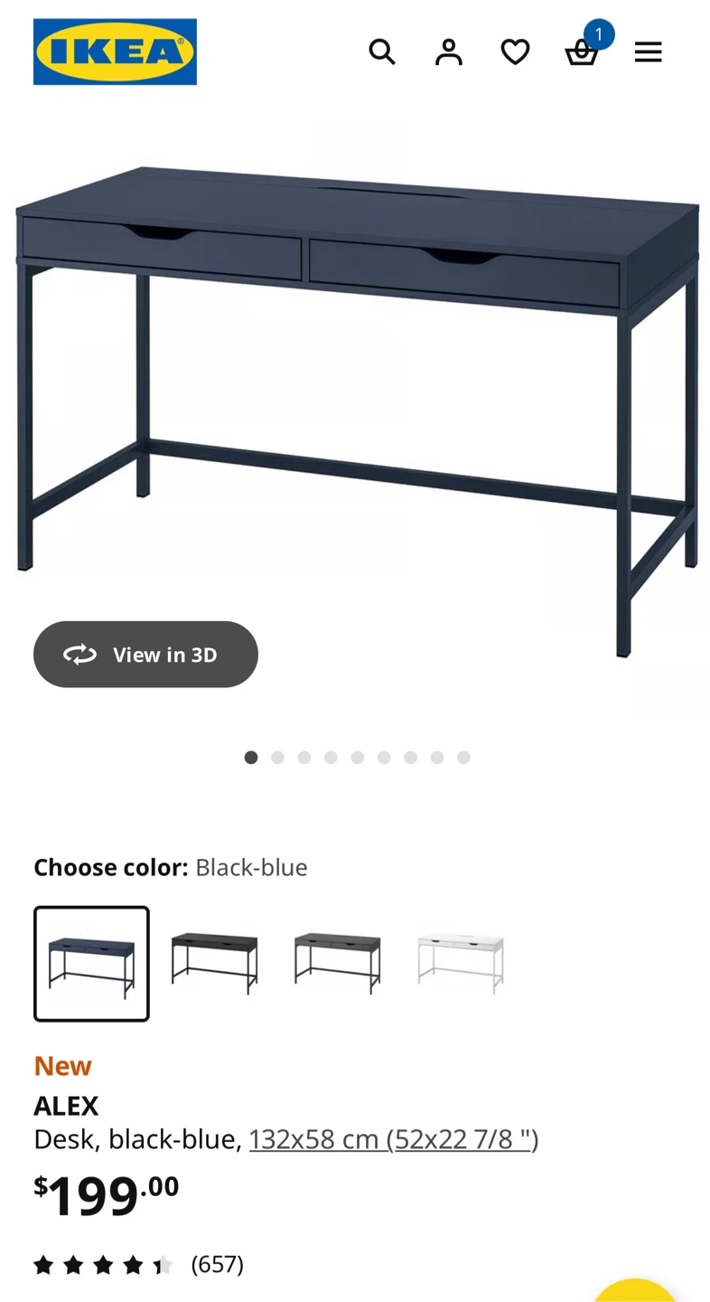 IKEA Alex Desk, Black-Blue, 52x22" - photo 3