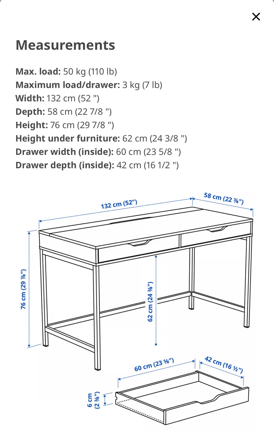 IKEA Alex Desk, Black-Blue, 52x22" - photo 4