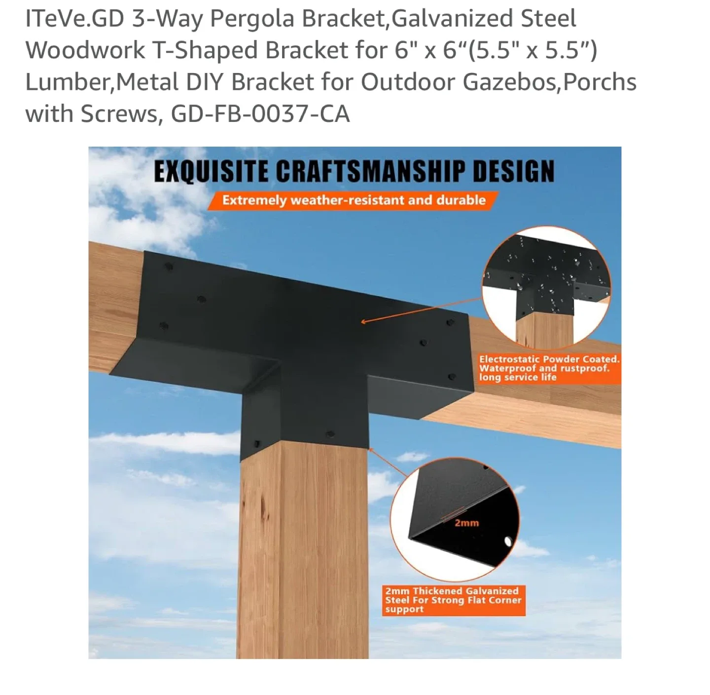 3-Way Pergola Bracket - Galvanized Steel image indicator(3)