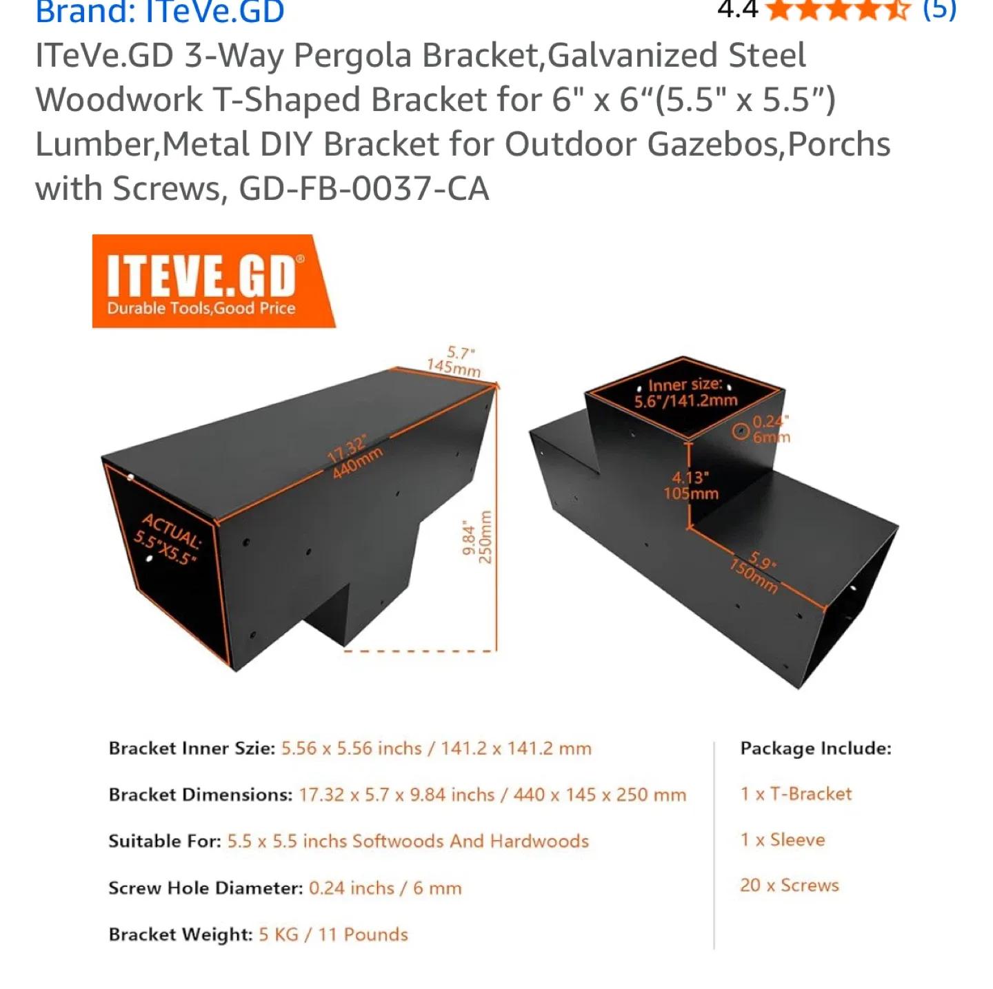 3-Way Pergola Bracket - Galvanized Steel image indicator(2)