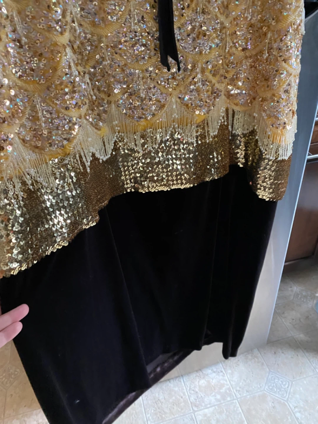 Halloween dress-Sequin & Velvet Dress - Gold & Black - photo 3
