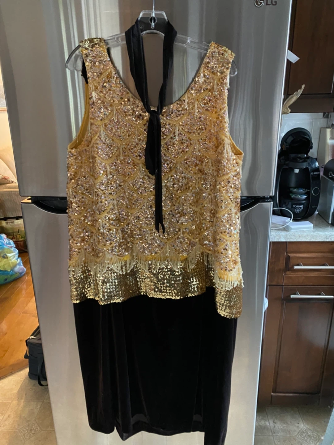 Halloween dress-Sequin & Velvet Dress - Gold & Black