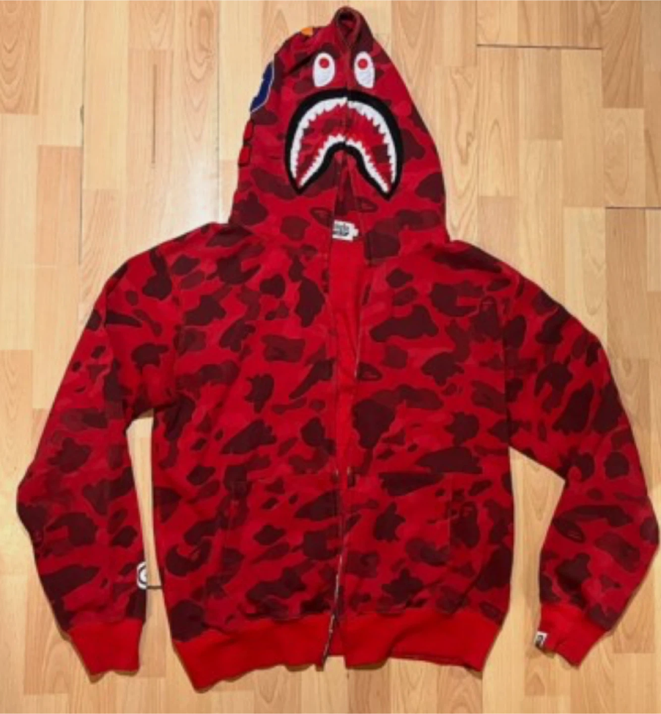 A Bathing Ape BAPE Red Camo Shark Hoodie - L