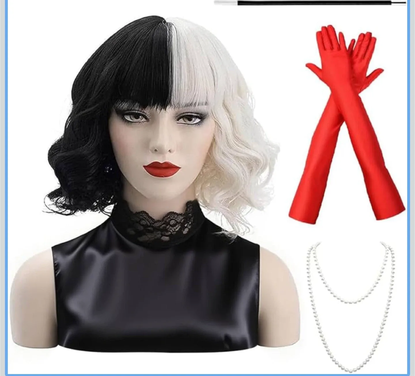 Cruella De Vil Costume Wig, Gloves, Necklace, Wand thumbnail