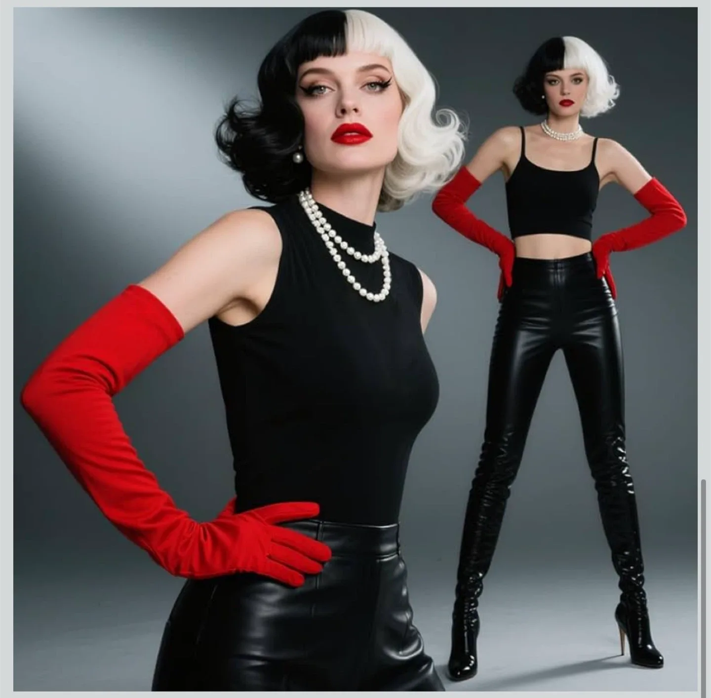 Cruella De Vil Costume Wig, Gloves, Necklace, Wand image indicator(6)