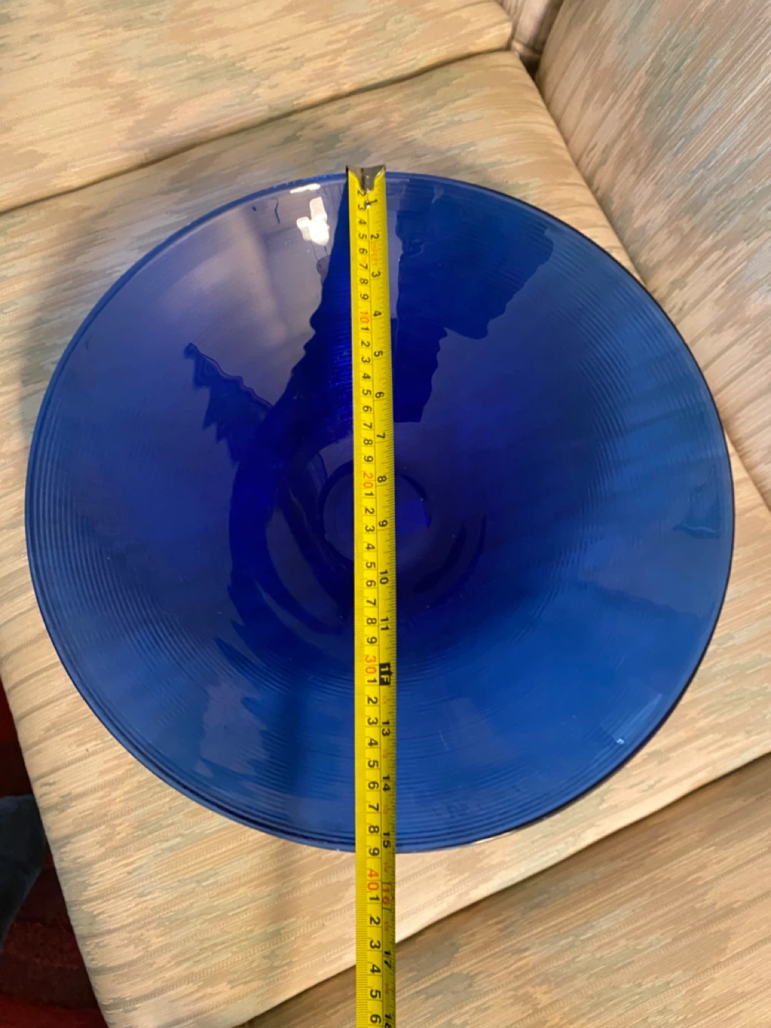 Large Blue Glass Bowl, 16 inch Diameter - photo 3