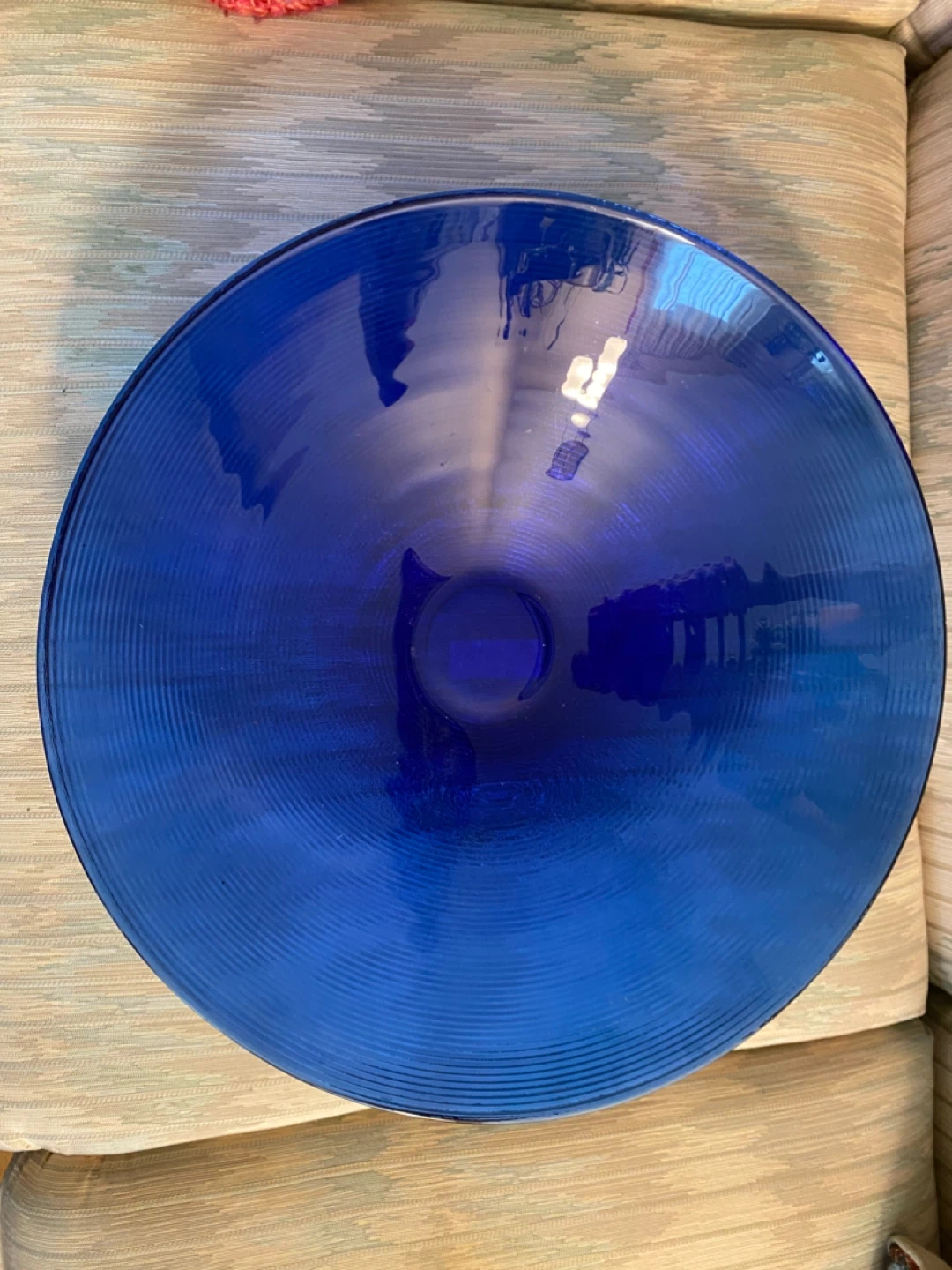 Large Blue Glass Bowl, 16 inch Diameter