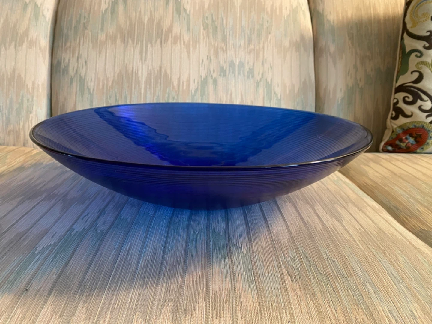 Large Blue Glass Bowl, 16 inch Diameter - photo 2