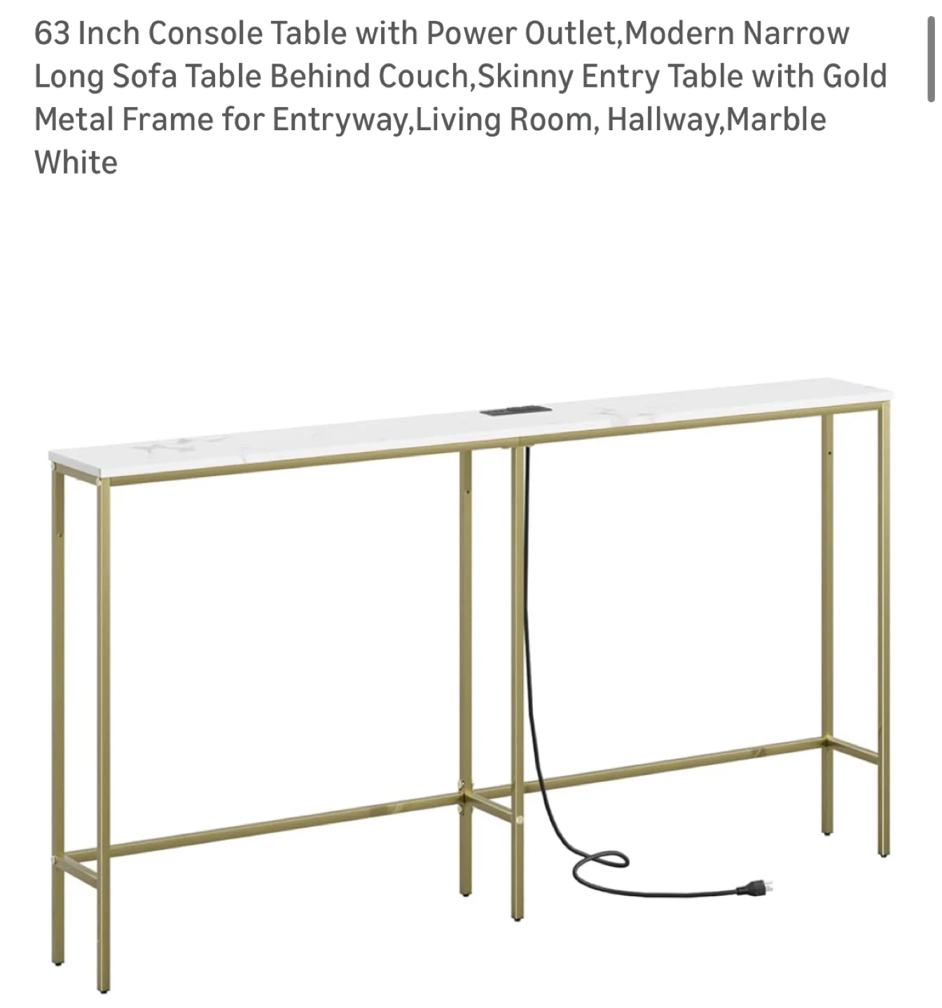 63 Inch Console Table with Power Outlet - NEW