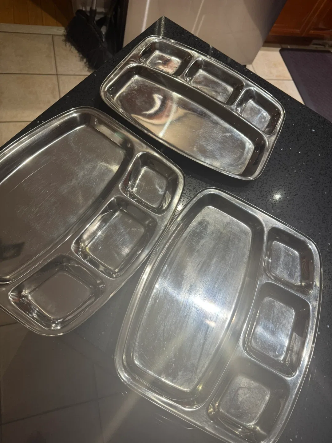 Stainless Steel 4-Compartment Plates - Set of 3 thumbnail