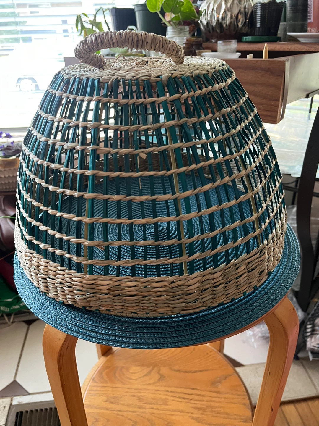 Upside Down Woven Basket with Handle, 16" Tall