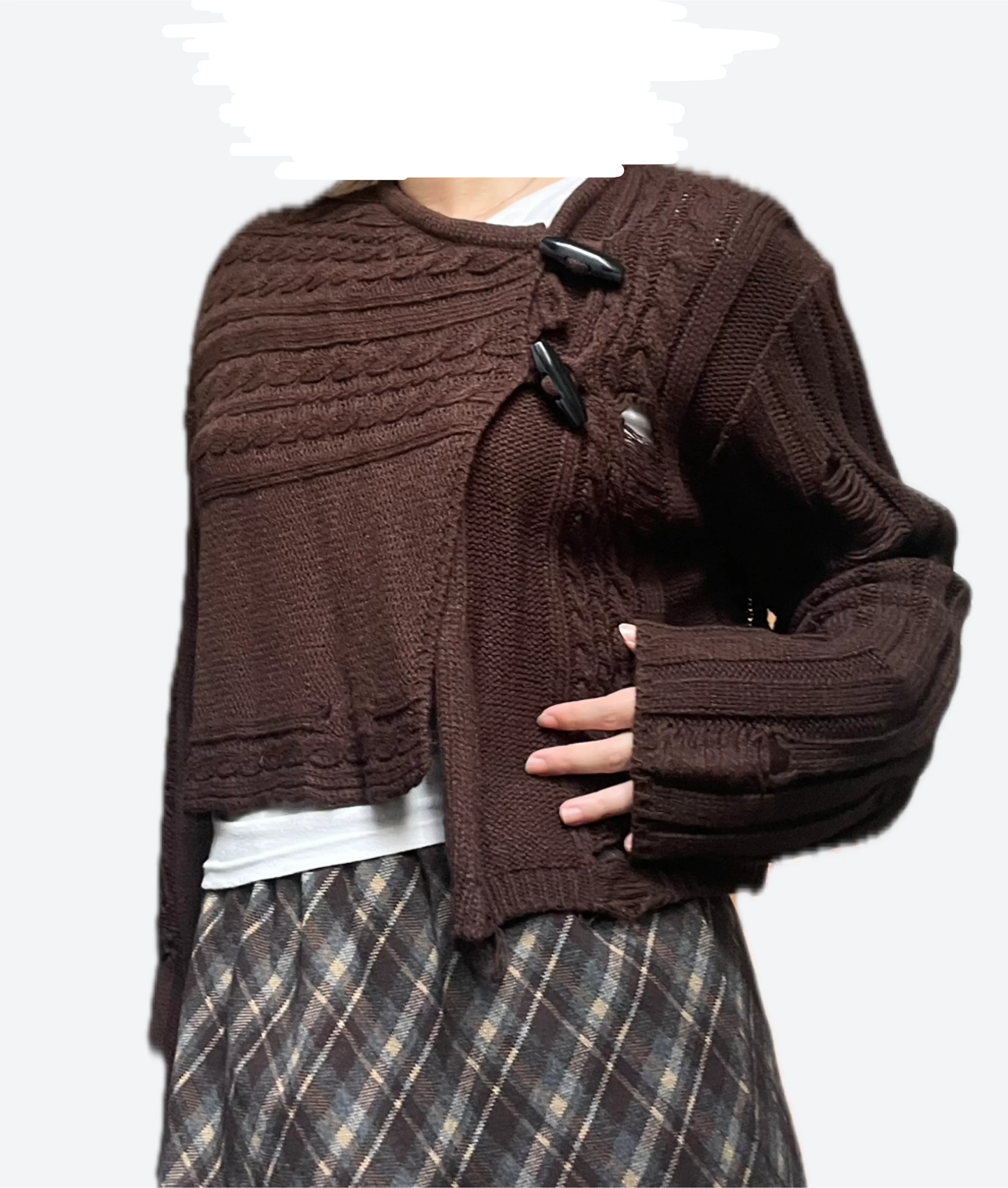 Brown Cropped Distressed Cardigan thumbnail