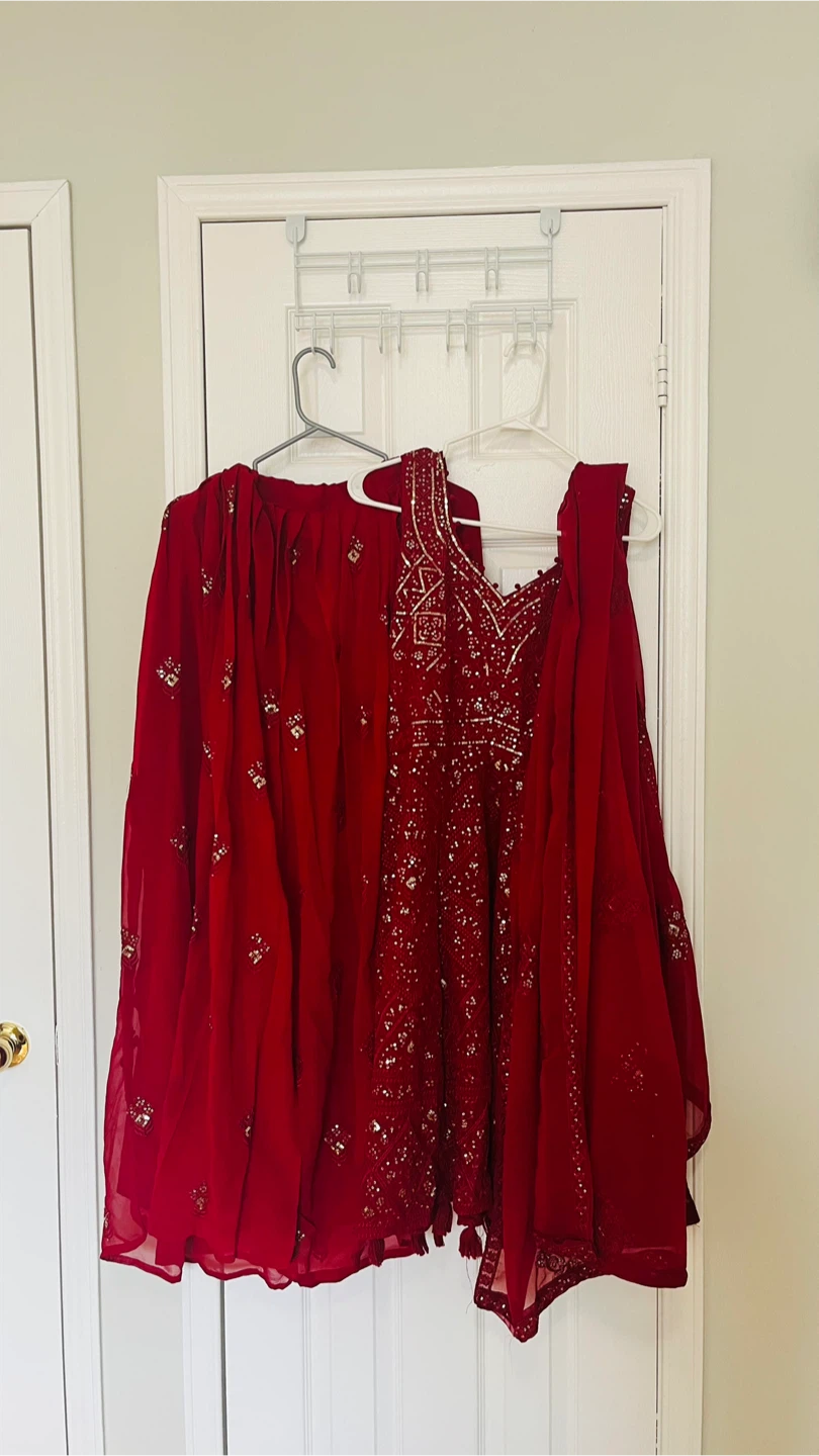 Red Embroidered lehnga with short kurti  Dress with Dupatta