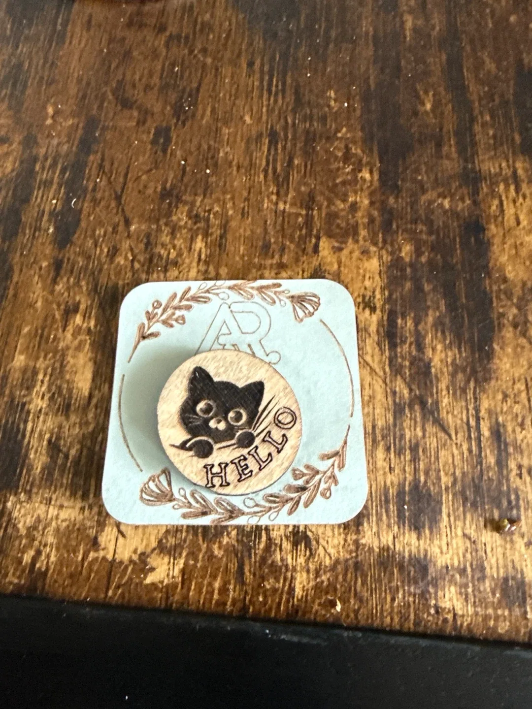 Handmade Wooden Cat Hello Magnet