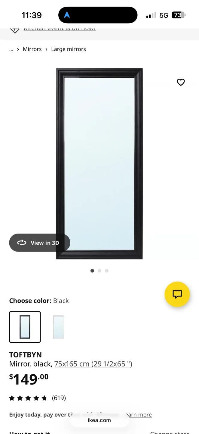 IKEA TOFTBYN Mirror, Black, 29 1/2x65 " image indicator(3)