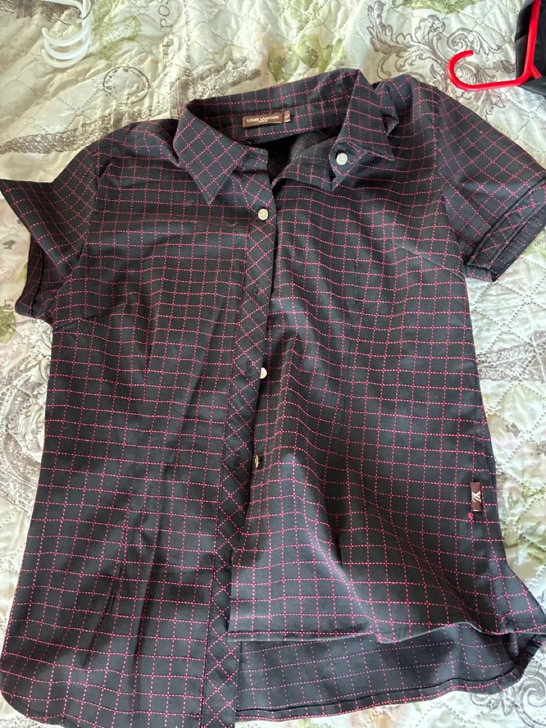 Louis Vuitton Black & Pink Plaid Button-Up Shirt - Size L image indicator(5)