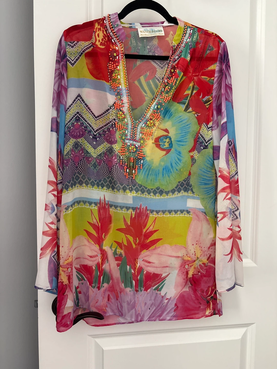 Wanderlusto Floral Beaded Tunic Top