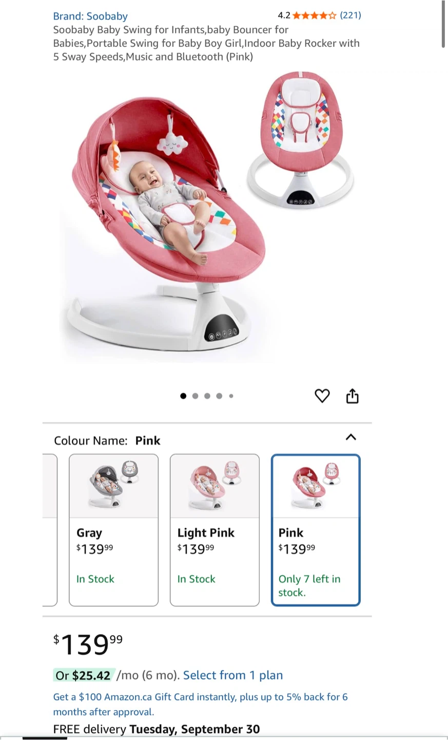 Soobaby Baby Rocking Chair - Pink - Brand New