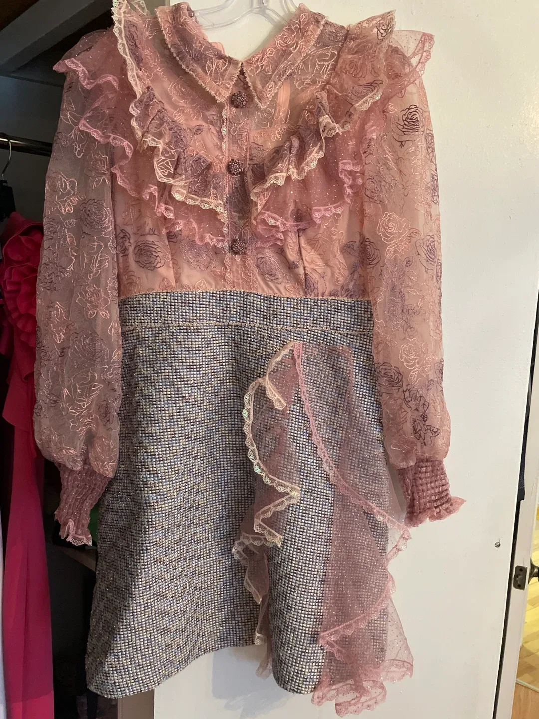Pink Lace & Tweed Dress thumbnail