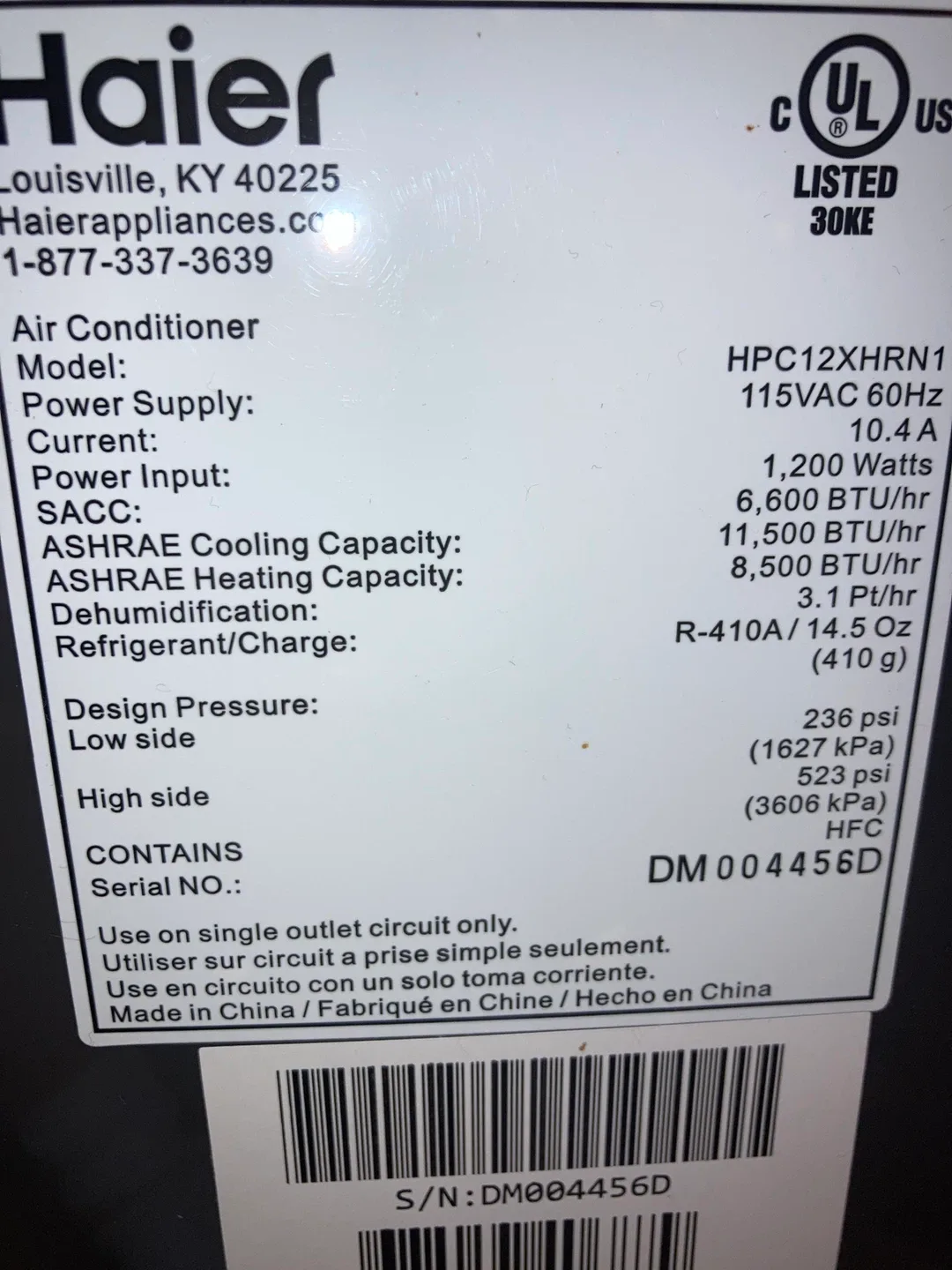 Haier HPC12XHRN1 Portable Air Conditioner/heater/dehumidifier image indicator(4)