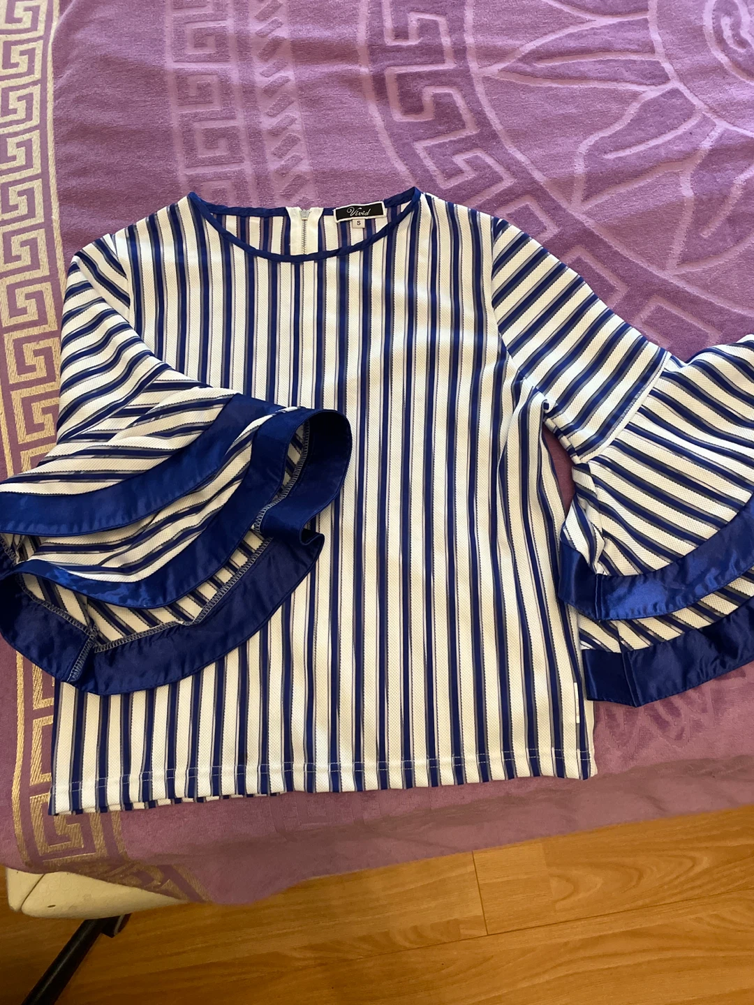 Vivid Blue & White Striped Blouse - Size S