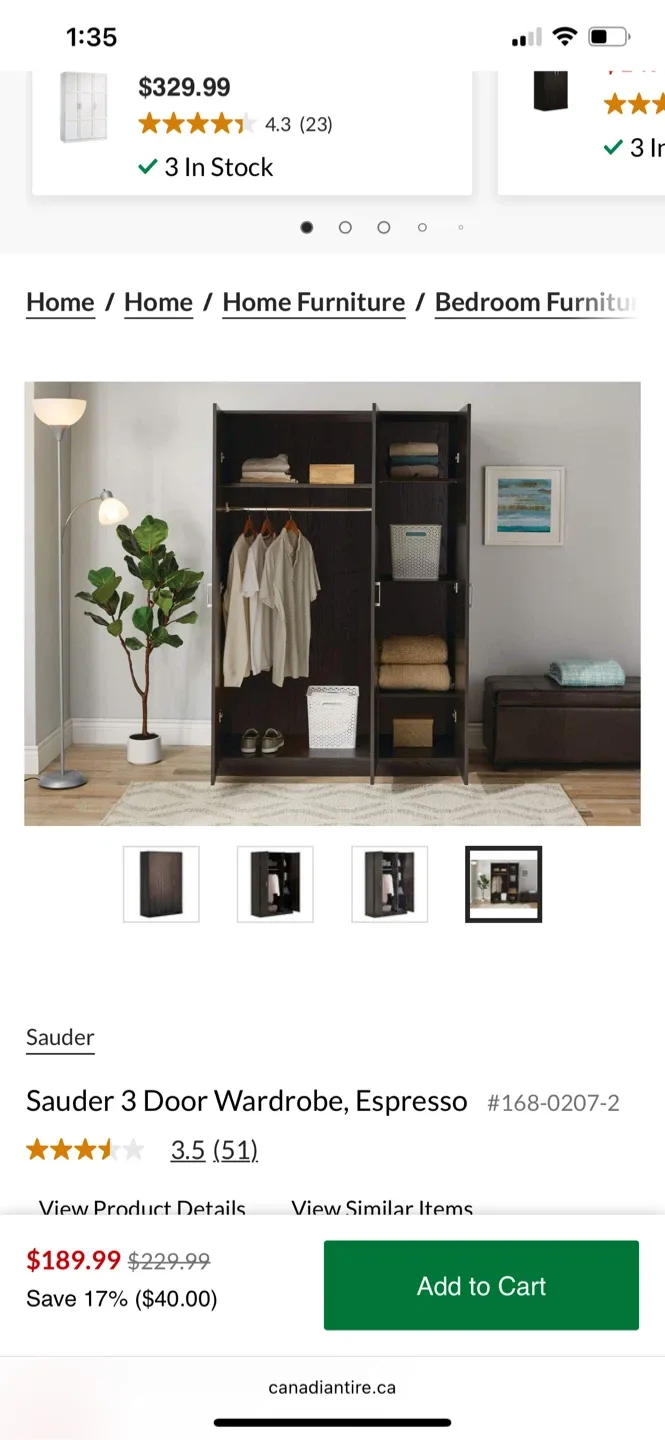 Sauder 3-Door Espresso Wardrobe image indicator(4)