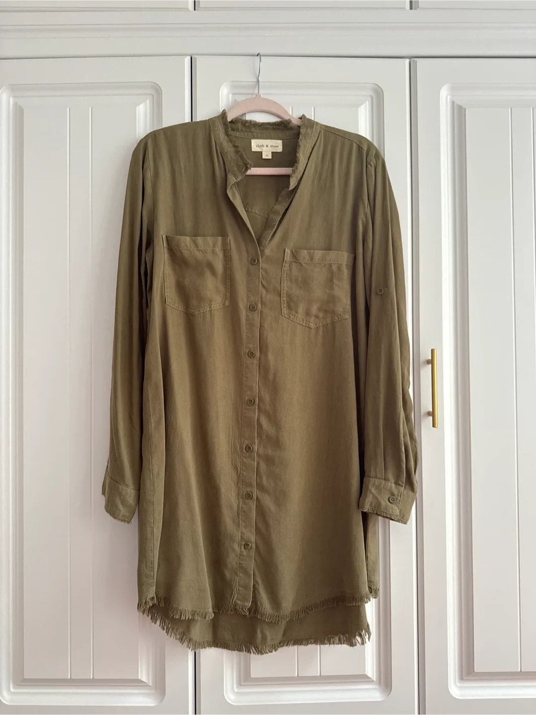 Cloth & Stone Olive Green Tencel Lyocell Dress - Size M thumbnail