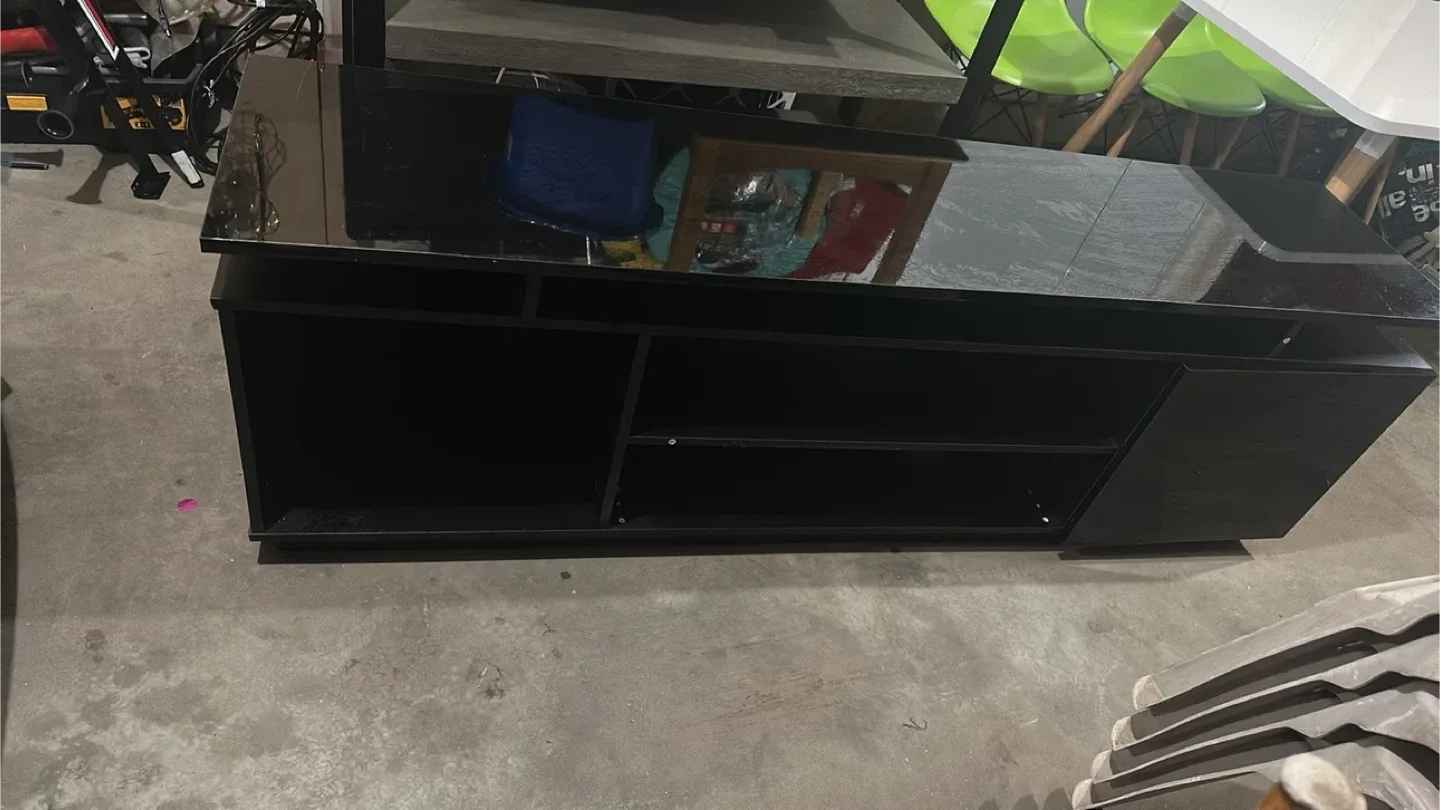 Black TV Stand with Shelves thumbnail