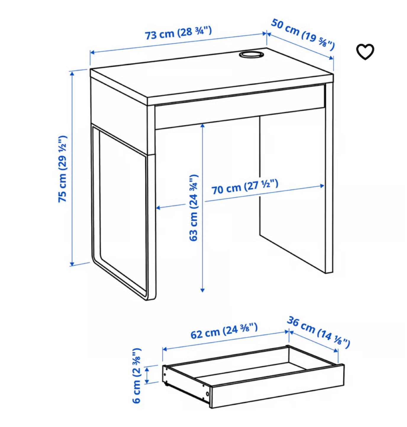 IKEA White Desk with Drawer - photo 2