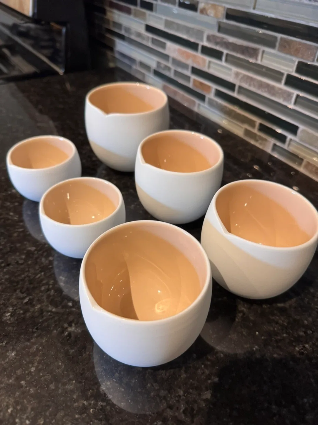 Set of 6 White & Beige Ceramic espresso cups
