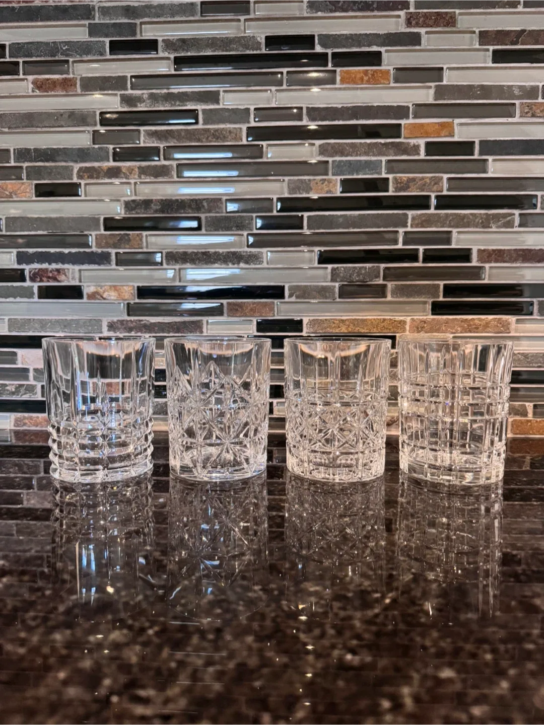 Set of 4 Clear Cut Crystal Glasses
