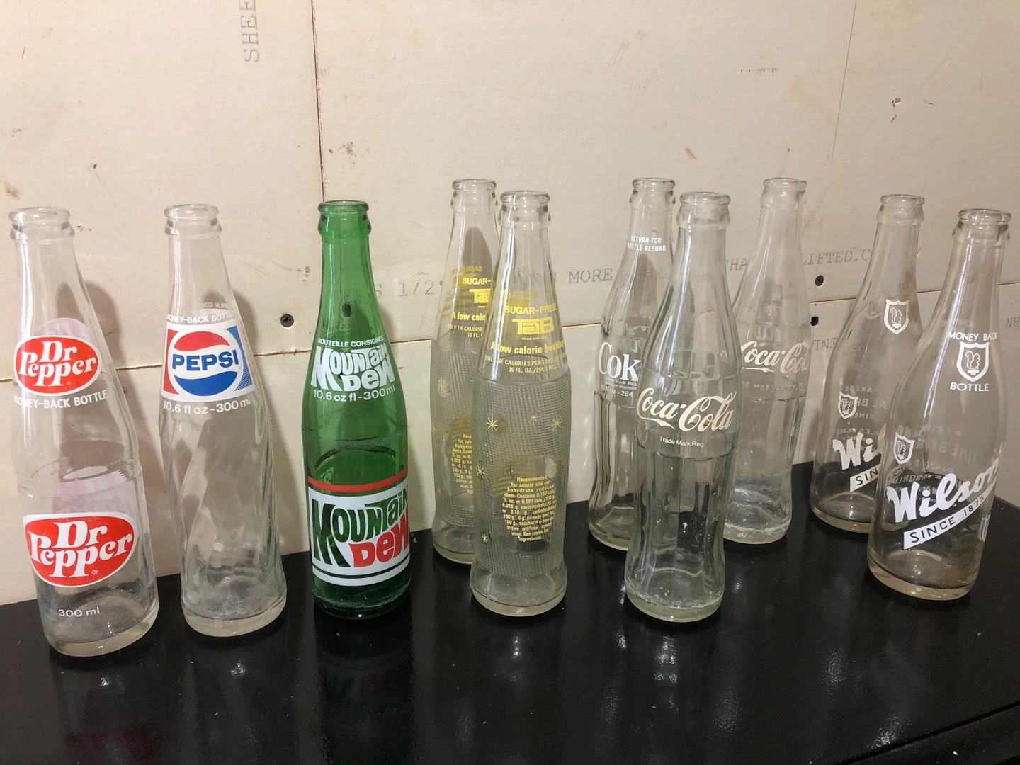 10 Vintage Soda Bottles: DrPepper,Pepsi,Coke