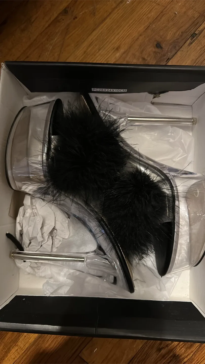 Fashion Nova Angel Eyes Feather Heels, Size 8.5 image indicator(4)