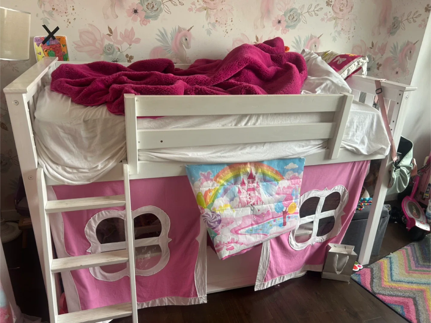 Kids White Loft Bed with Pink Tent image indicator(4)