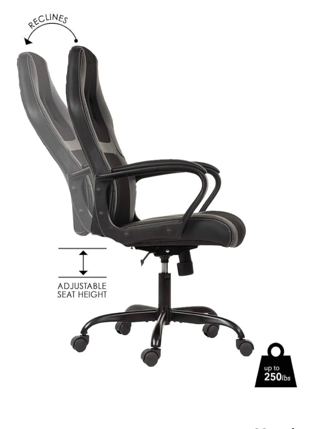 Black Office Chair - Adjustable Height, Reclines - photo 4