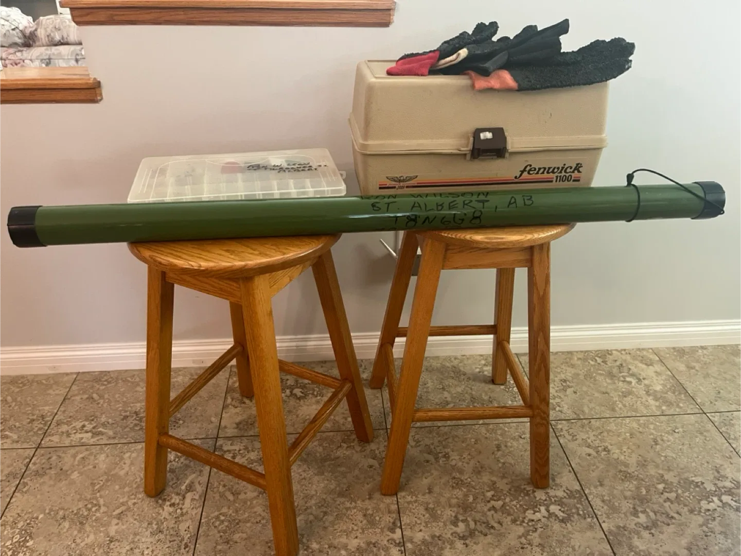 Fishing rods, reels and tackle box